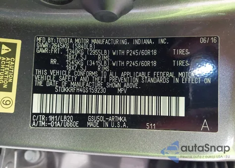 2016 Toyota Highlander Xle V6 from USA, damaged, VIN 5TDKKRFH4GS159230